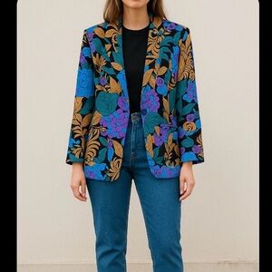 🛑 SOLD- Vintage Kensington Square Blazer Lightweight Vibrant Brown Purple Aqua